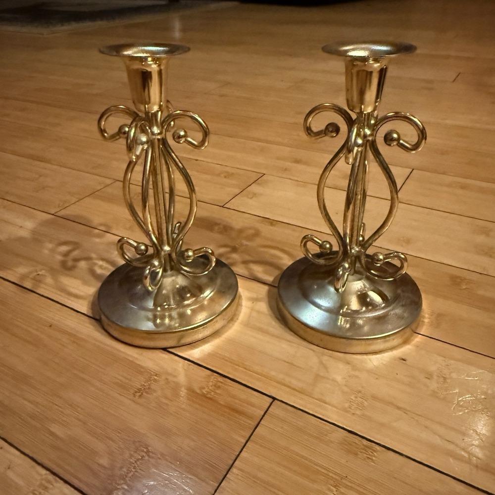 Brass Candle Holders Vintage Brass Candlestick Set of Two MCM Home Decor